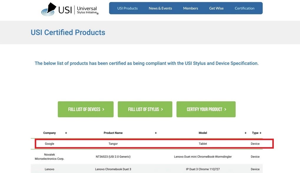 The Google Pixel tablet, not expected until next year, is listed by the Universal Stylus Initiative - Google Pixel tablet, not due until next year, receives USI certification