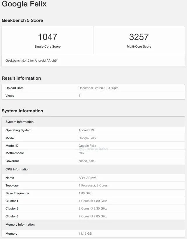 Alleged Pixel Fold benchmarks - Google&#039;s foldable Pixel gets benchmarked with Tensor 2 processor specs