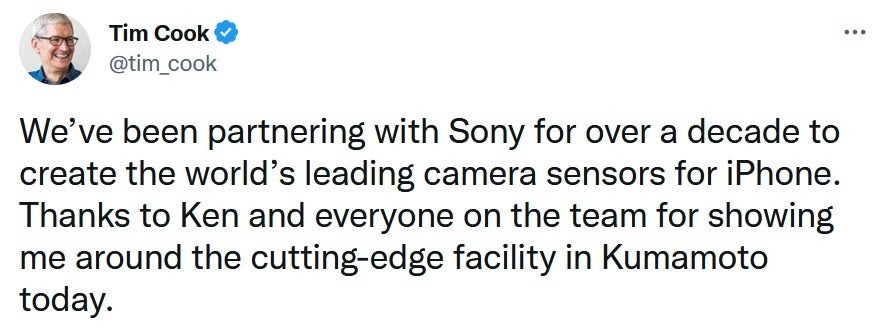 Apple CEO Tim Cook tweets about his visit to Sony&#039;s hush hush sensor facility in Kumamoto, Japan - Apple CEO Tim Cook visits super secret Sony image sensor facility in Japan
