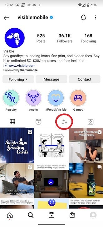 Visible&#039;s Instagram profile page. Tap the circled icon - Visible Mobile&#039;s new promo makes singles more &quot;visible&quot; for the holidays