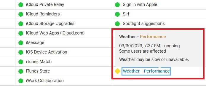 Apple&#039;s System Status page shows an issue with the native Weather app - Key native iPhone widget is &quot;under the weather&quot; after update to iOS 16.4