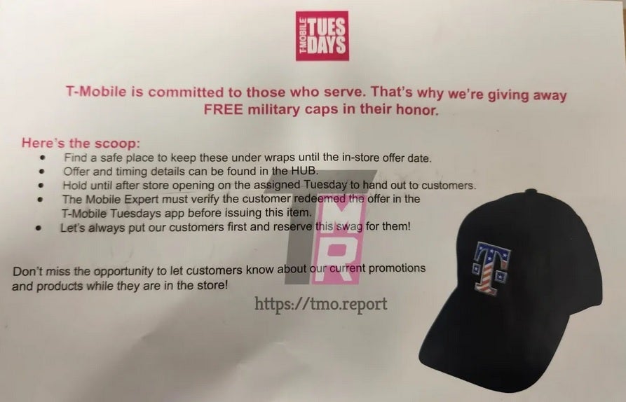 Leaked memo reveals T-Mobile&#039;s military cap for T-Mobile Tuesdays - Internal T-Mobile memo leaks a special reward for subscribers reportedly coming May 9th