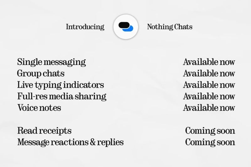 Nothing Chats&#039; current features | Source - Nothing&quot;&amp;nbsp - Nothing announces Nothing Chats, a messaging app that brings blue bubbles to Android