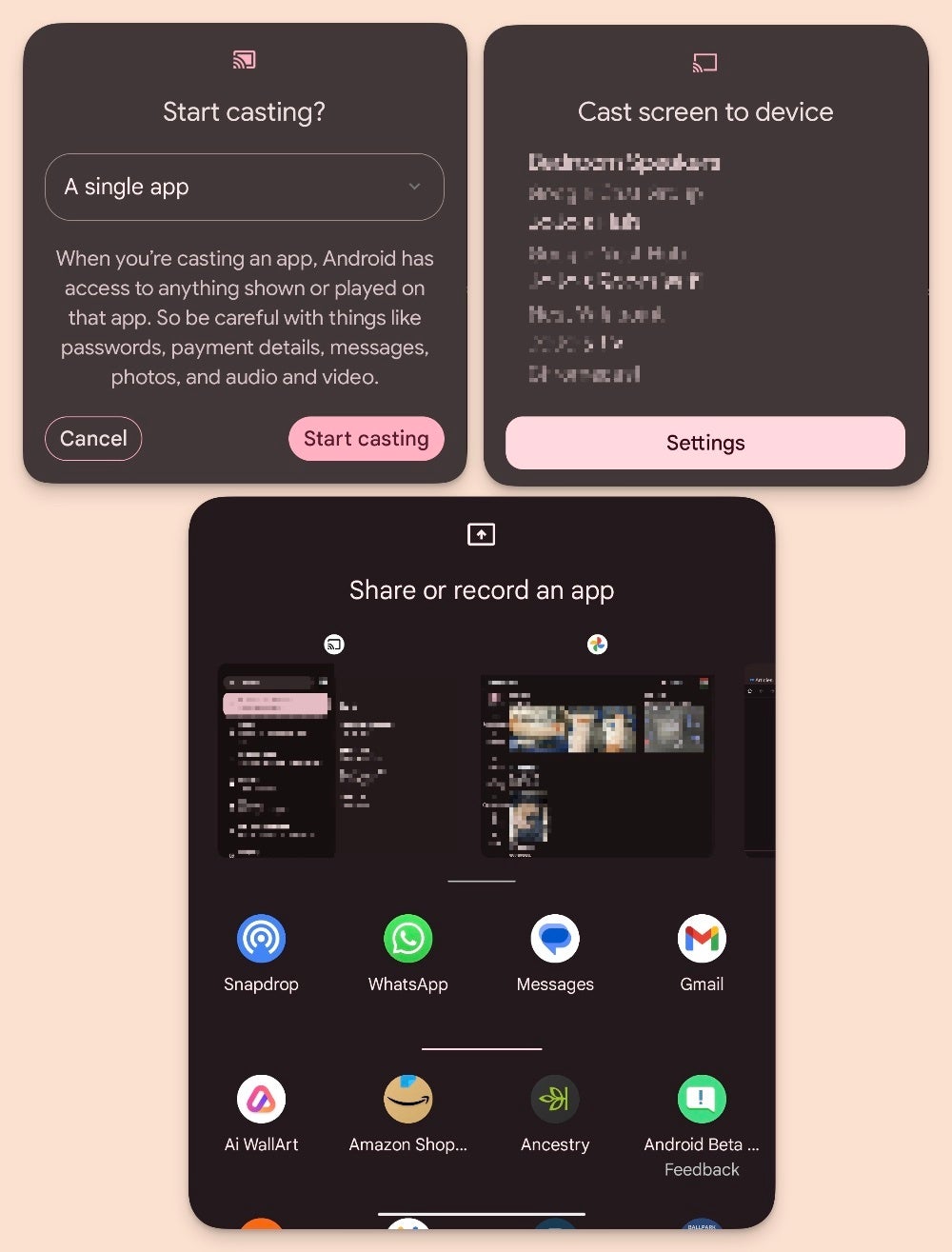Android 14 single app casting prompts - Latest Android 14 beta debuts &quot;single-app&quot; casting and screen recording feature on Pixel devices