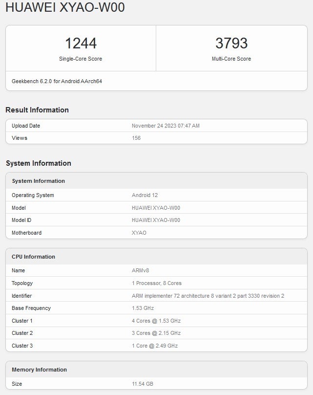 Geekbench test for Huawei&#039;s Mate PadPro 11 included a mystery Kirin chipset - Chipset powering the refreshed Huawei MatePad Pro 11&quot; tablet might not be a mystery after all