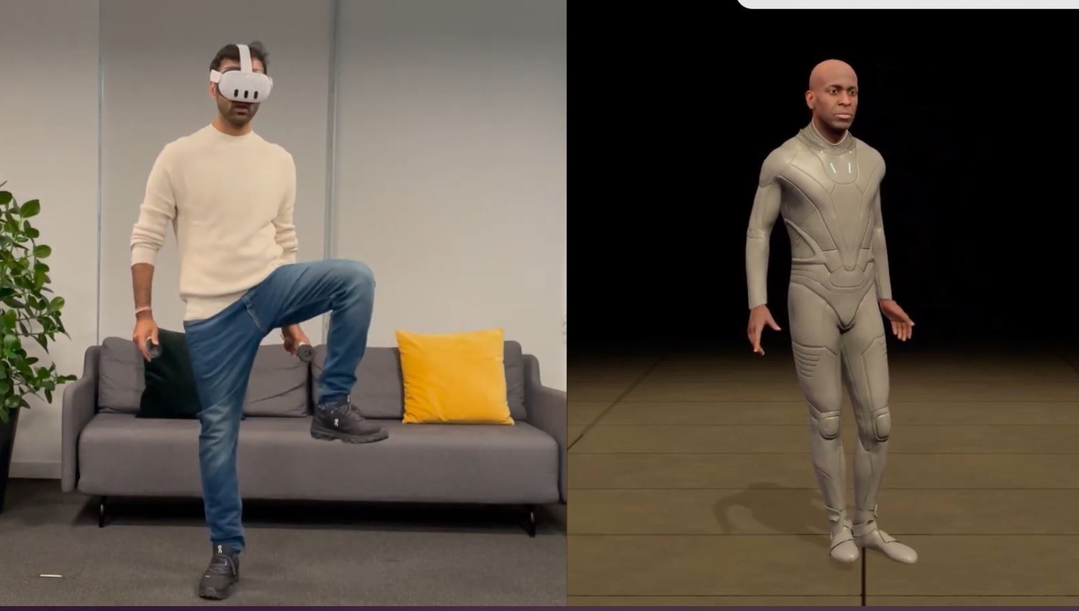 An example of knee movement being difficult to decipher for AI-fueled legs. - The Quest 3 now supports full body tracking and MR occlusion! But why should you care?