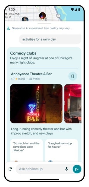 If the weather turns bad, you can quick find appropriate nearby activities - Certain U.S. Google Maps users will be testing the apps&#039; AI makeover starting this week