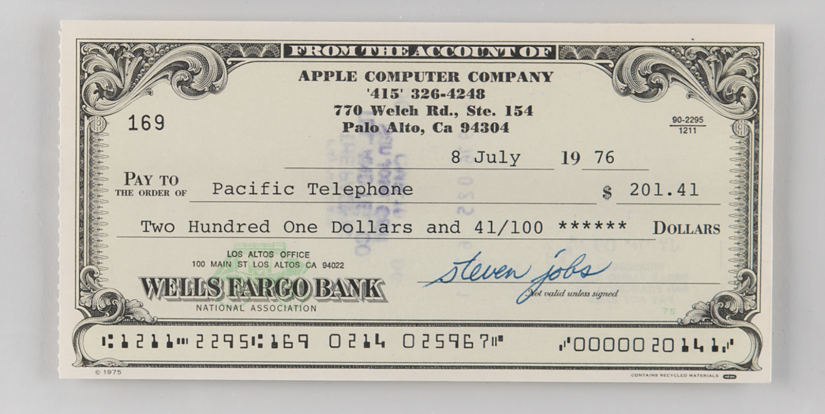 Image Credit–RR Auction - Steve Jobs&#039; check from the &#039;70s up for auction: How much is a $200 check worth today?