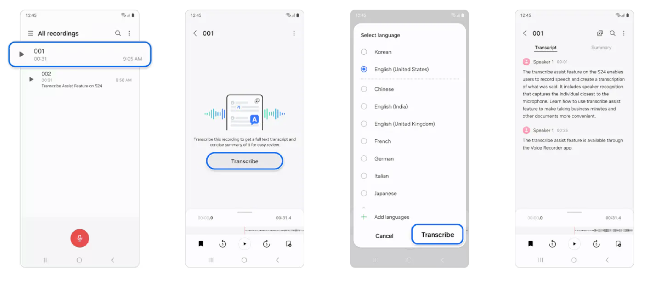 Access the Transcribe Assist feature directly within the Voice Recorder app. | Image credit – Samsung - Galaxy AI: Everything you need to know about Samsung&#039;s AI features