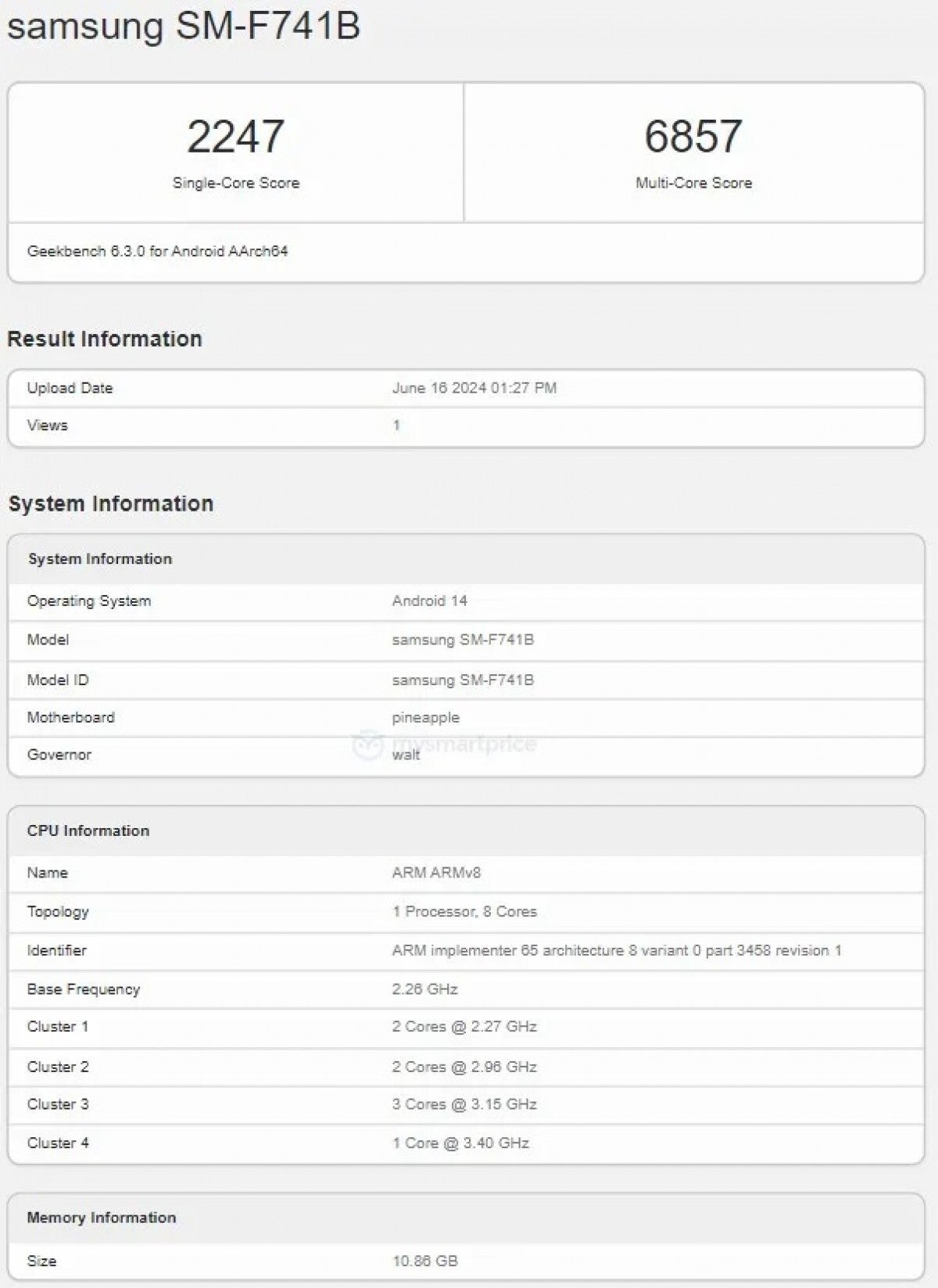 The alleged Z Flip 6 Geekbench result - The Galaxy Z Flip 6 appears on Geekbench with 12GB of RAM and Snapdragon 8 Gen 3