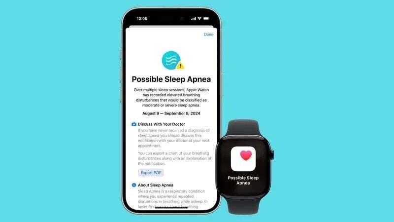 An image of the sleep apnea detection screen in the Health app