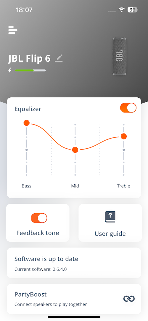 Graphic EQ in JBL Portable app