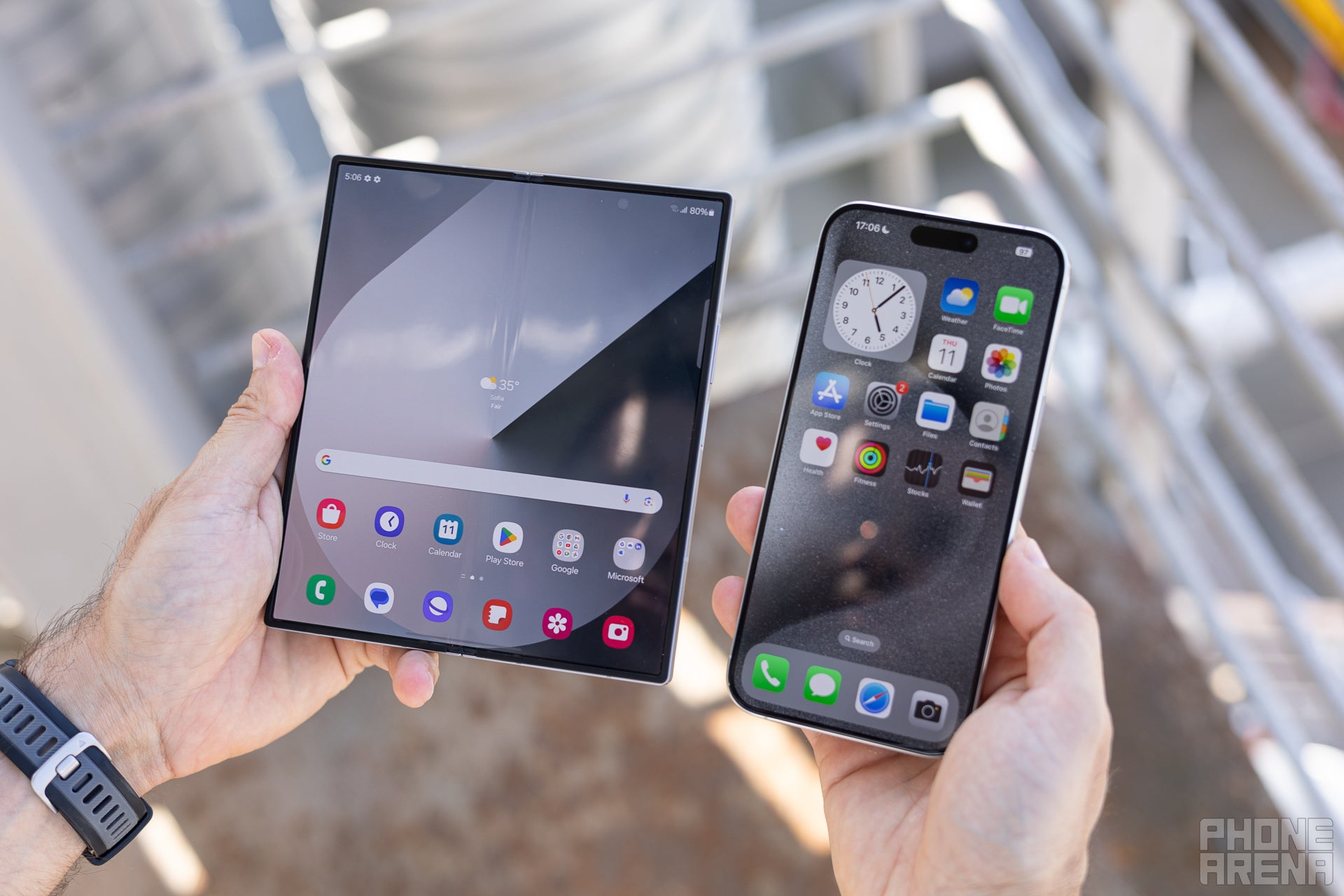 Phablet 2.0 vs good old 6.7-incher (Image credit - PhoneArena) - Samsung Galaxy Z Fold 6 vs iPhone 15 Pro Max: top foldable or top candybar?