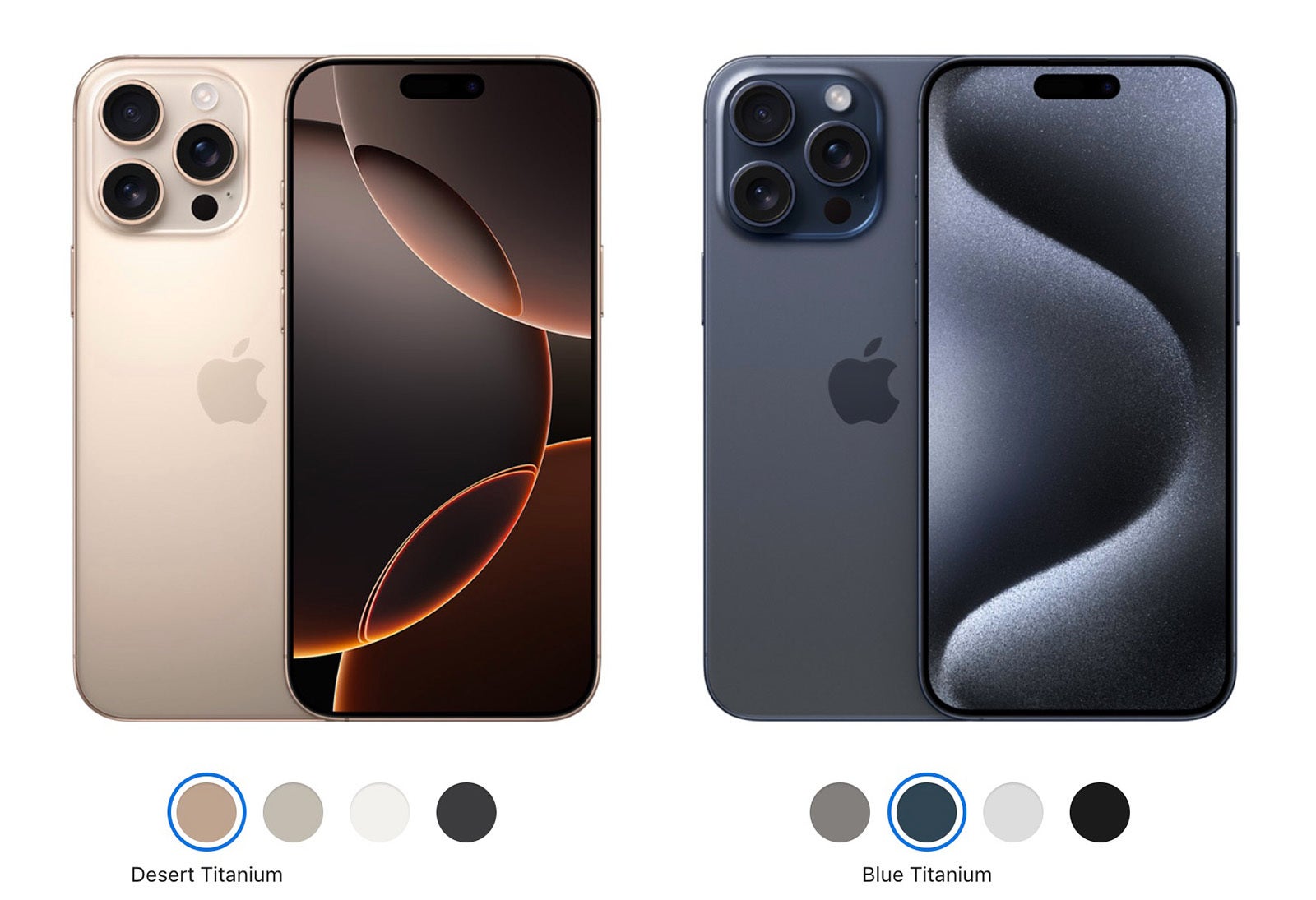 The fourth color is desert vs blue on the 15 Pro Max - Apple iPhone 16 Pro Max vs iPhone 15 Pro Max: Save your money!