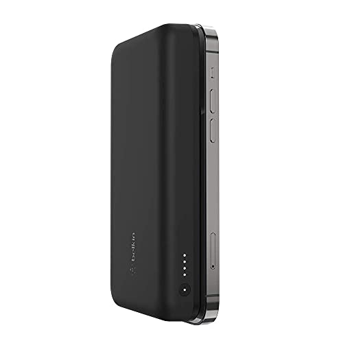 Belkin Cargador inalámbrico portátil batería Externa (Compatible con MagSafe, 10000 mAh con Carga inalámbrica de 7.5 W y Puerto USB-C PD de Entrada/Salida de 18 W para la Serie iPhone 12), Negro