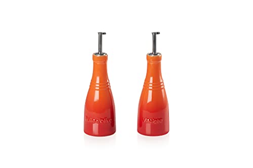 Le Creuset Set aceite y vinagre de cerámica de gres, 0,24 L cada uno, Naranja Volcánico,91001700090000