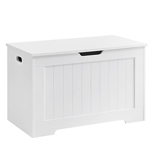 VASAGLE Puff Almacenaje, Banco Almacenaje con 2 Bisagras de Seguridad, Baúl Almacenaje, Banco Zapatero, Estilo Moderno, 40 x 76 x 48 cm, para Pasillo Dormitorio Salón, Blanco LHS11WT