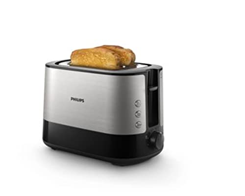 Philips Viva Collection Tostadora, 2 Ranuras Extraanchas, Función para Panecillos Integrada, 7 Intensidades, Bandeja Recogemigas Desmontable, Negro (HD2637/90)