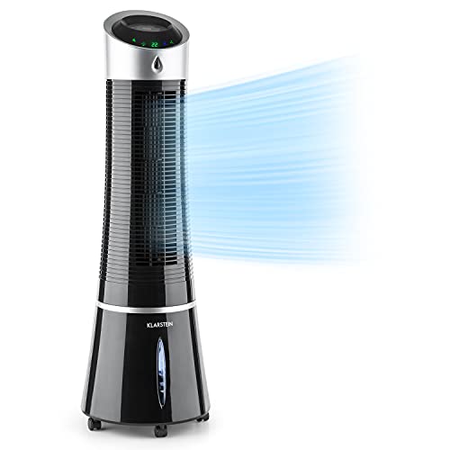 Aire Acondicionado, Climatizador Portátil, 3 en 1: Humidificador, Climatizador Agua y Enfriador Evaporativo Portátil l 30W, 210m³/h, Modo Natural, Normal y Noche l Torre de Aire Frío, Negro, Klarstein