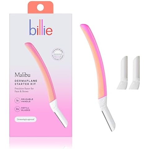 Billie - Dermaplane Starter Kit - Reusable Handle + 3 Refill Blades - Remove Facial Hair + Perfectly Shape Brows - Dermatologist-Approved - Malibu