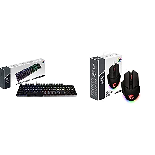 MSI Vigor Gk50 Elite - Teclado Gaming En Español, RGB + Clutch Gm20 Elite - Ratón Gaming (RGB, Pesos Ajustables, 6400 dpi, Diestro, Sensor Óptico Pixart Paw-3309), Negro