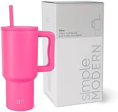 Simple Modern 30 oz Tumbler with Handle and Straw Lid | Insulated Cup Reusable Stainless Steel Water Bottle Travel Mug Cupholder Friendly | Gifts for Women Him Her | Trek Collection | Raspberry Vibes