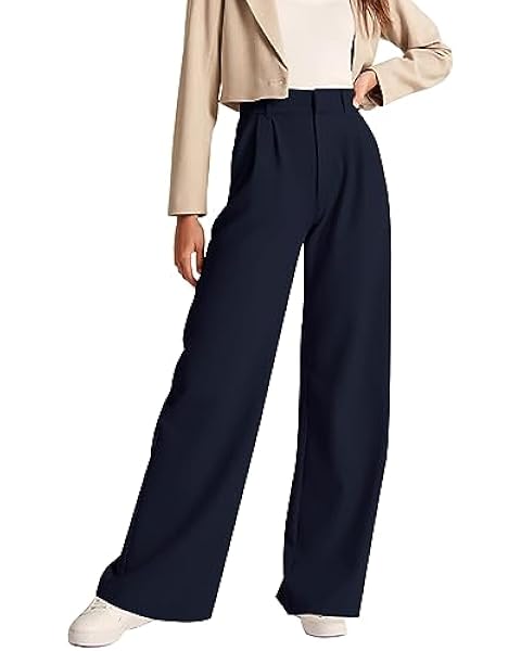 NIMIN High Waisted Work Pants for Women Stretchy Office Business Casual Pants Trousers with Pockets 2024 Navy Blue Small