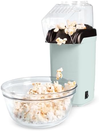 Tasty Hot Air Popcorn Popper, Healthy and Delicious Popcorn in Minutes, Fast and Easy-to-Use, Built-In Measuring Cup and Butter Warmer, 8 Cups, Aqua