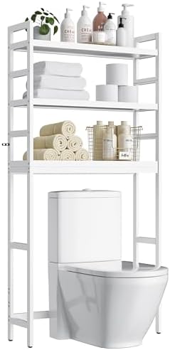 Axeman Over The Toilet Storage, 3-Tier Freestanding Storage Rack Bathroom Organizer Space Saver Above Toilet Stand W/Adjustable Shelves, Fit Most Toilets, Easy Assembly, White