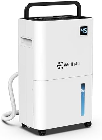 Wellsle 50 Pint Dehumidifier for Bedroom & Basement with Smart Humidity Control, 24HR Timer, Home Dehumidifier with Drain Hose for Continuous Drainage - Quiet Dehumidifier with 3 Working Modes