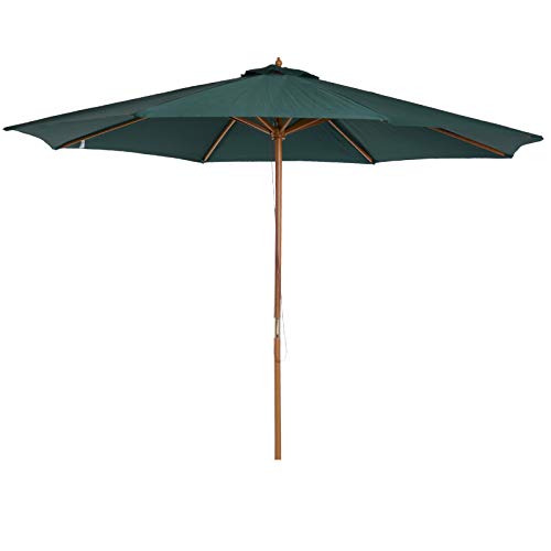 Outsunny Sombrilla Parasol Verde mástil de Madera Terraza Jardin Piscina Camping 3m Diámetro