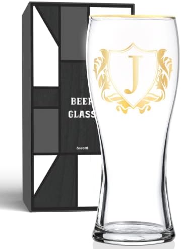 Personalized Beer Glass, Custom Alcohol Gifts for Beer Lovers, Unique Birthday, Christmas Gifts for Dad, Uncle, Husband, Boyfriend, with Initial J