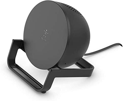 Belkin soporte de carga inalámbrica BoostCharge de 10 W + altavoz Bluetooth (cargador inalámbrico rápido y altavoz para iPhone y otros teléfonos de Samsung y Google, micrófono integrado, negro)