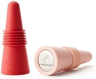 Rabbit Wine and Beverage Bottle Stoppers with Grip Top (Pink, Set of 2)