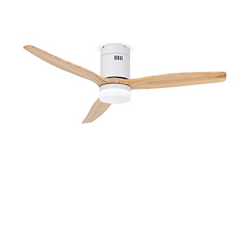 CREATE / WINDCALM DC / Ventilador techo con luz motor DC blanco aspas madera natural / Silencioso, temporizador