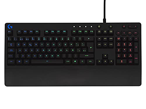 Logitech G213 Prodigy Teclado Gaming con Reposamuñecas, RGB LIGHTSYNC, Teclas Retroiluminadas y Personalizables, Resistente a Salpicaduras, Controles Multimedia Dedicados, Disposición QWERTY ES