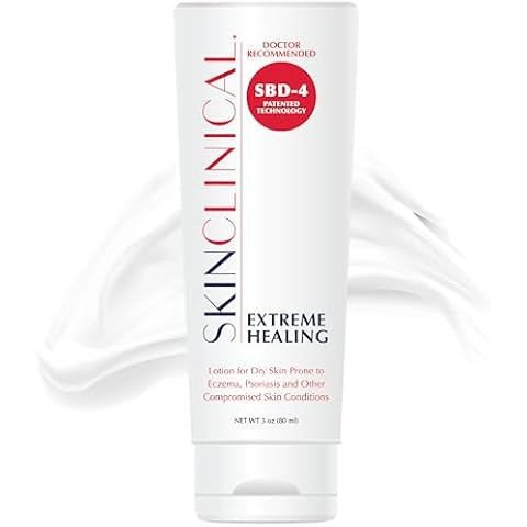 SkinClinical Extreme Healing, Non-Sticky, Fast-Absorbing Lotion For Dry Skin with Eczema and Psoriasis, Fragrance Free Lotion with Patented Ingredient SBD-4, Soothing Relief for Hand and Body, 3 Oz