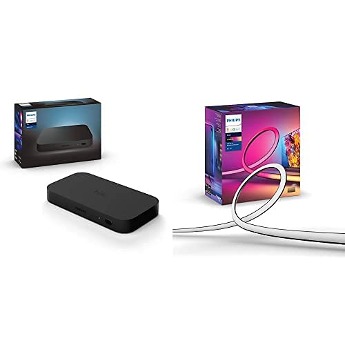 Philips Hue Play Gradient Lightstrip Tira Inteligente LED 55 Pulgadas + Philips Hue Play HDMI Sync Box caja de sincronización para TV/PC y luces Philips Hue