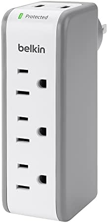 Belkin Wall Mount Surge Protector - 3 AC Multi Outlets & 2 USB Ports - Flat Rotating Plug Splitter - Wall Outlet Extender for Home, Office, Travel, Computer Desktop & Phone Charger - 918 Joules