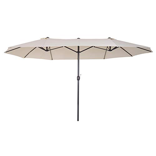 Outsunny Sombrilla Parasol Doble para Jardín 4,6x2,7x2,4 m Sombrilla Gigante Anti UV con Manivela para Exterior Patio Terraza Piscina Color Beige