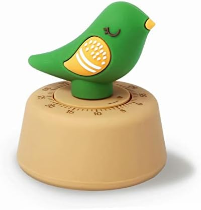 NUOSWEK Cute Bird Timer for Kids, Mechanical Kitchen Timer, Wind Up 60 Minutes Manual Countdown Timer for Classroom, Home, Study and Cooking (Green Bird)