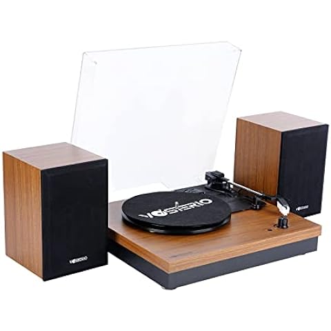 Vosterio Bluetooth Record Player, 3-Speed Belt-Driven Turntable with Bluetooth Input& Output, Aux-in, Two 15W External Speakers, Retro Vinyl Player, Walnut