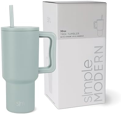 Simple Modern 30 oz Tumbler with Handle and Straw Lid | Insulated Cup Reusable Stainless Steel Water Bottle Travel Mug Cupholder Friendly | Gifts for Women Him Her | Trek Collection | Sea Glass Sage