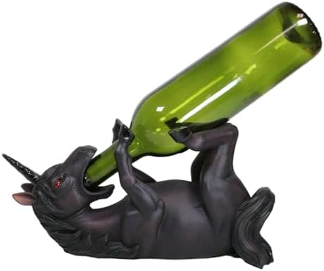 Ebros Elixir of Doom Macabre Black Unicorn Wine Holder Figurine Kitchen Decoration Mystical Unicorns Decor Caddy Statue Gothic Red Eyed Nightmare Fabled Steed Halloween Party Hosting Prop