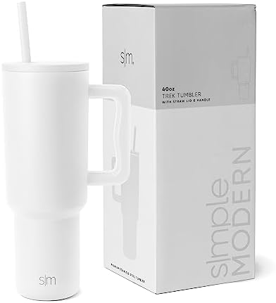 Simple Modern 40 oz Tumbler with Handle and Straw Lid | Insulated Cup Reusable Stainless Steel Water Bottle Travel Mug Cupholder Friendly | Gifts for Women Men Him Her | Trek Collection | Winter White