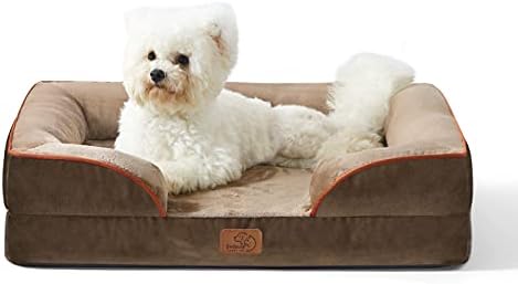 Bedsure Orthopedic Dog Bed for Medium Dogs - Waterproof Dog Sofa Beds Medium, Supportive Foam Pet Couch Bed with Removable Washable Cover, Waterproof Lining and Nonskid Bottom, Brown