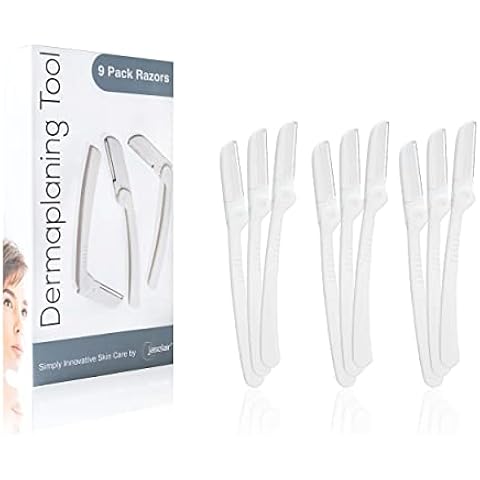 Dermaplaning Tool (9 Count) – Easy to Use Dermaplane Razor for Face – Practical Hair Remover Blade for Eyebrows and Peach Fuzz – Facial Shaver for Women That Helps Exfoliate and Smooth the Skin