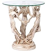 Design Toscano The Greek Muses Glass Topped Side Table, 20 Inch, Antique Stone