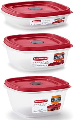 Utensilux Rubbermaid Food Storage Containers 3 Cup, 5 Cup, 7 Cup Food Storage Containers 7 Peice Set, Easy Find Vented Lids, 3 Containers, 3 Lids Chalk Pen And Chalk Labels