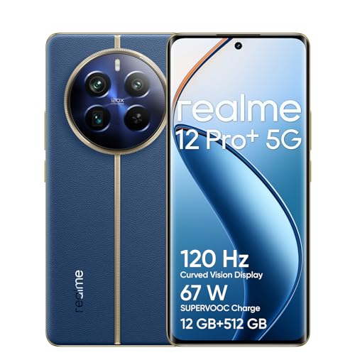 realme Teléfono Móvil 12 Pro+ 5G 12 + 512GB, Cámara periscopio para Retratos, Sony IMX890 con OIS, Procesador Snapdragon® 7s de 2ª generación 5G, Pantalla de visión Curva de 120Hz, Submarine Blue